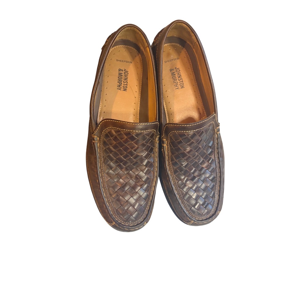 Johnston & Murphy Mens J&M Flex Woven Leather Loafers Brown 8.5 M 25-8340